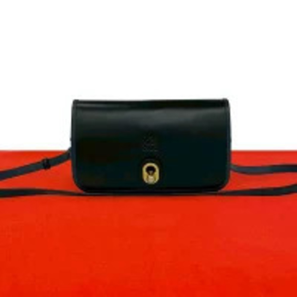 Loewe Anagram Leather Shoulder Bag Pouch Clutch Sacoche Black Navy Blue